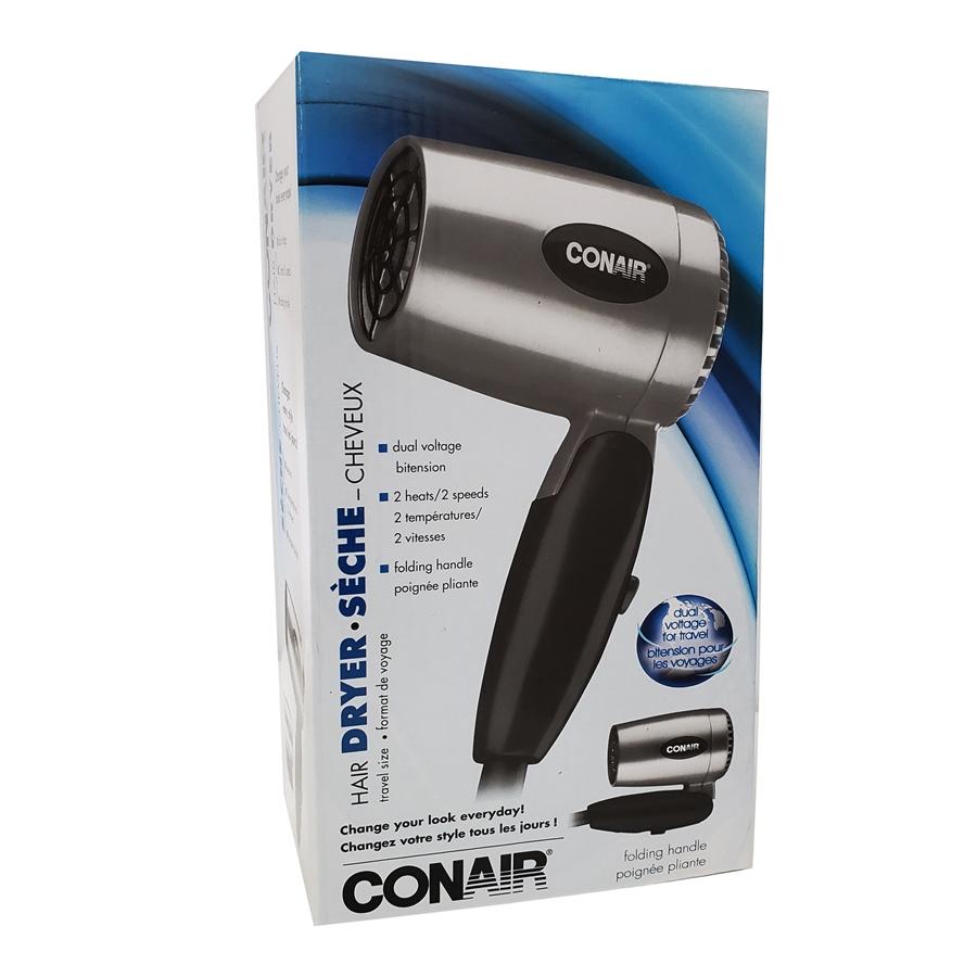 Conair 124AC - Sèche-Cheveux Compact de Voyage avec Poignée Pliable, 1600W, Argenté - Simple Boutique