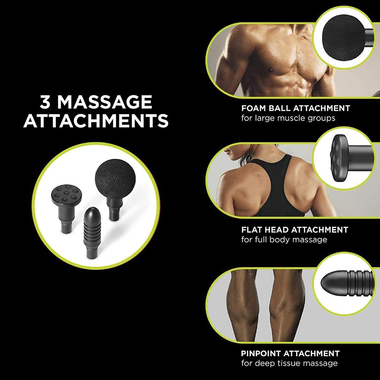 Conair - Pistolet de Massage à Percussion pour les Tissus Profond, Comprend 3 Embouts Différents, Noir - Simple Boutique