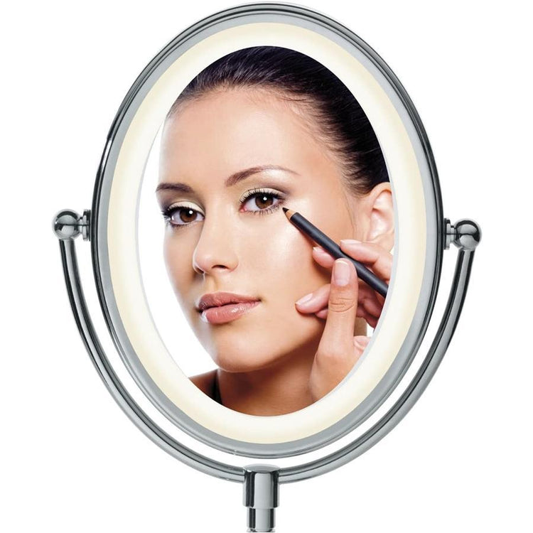 Conair TGBE51LEDC - Miroir Bilatéral sur Pied, Grossissement 7x et 1x, Éclairage Doux, Fini Chromé - Simple Boutique