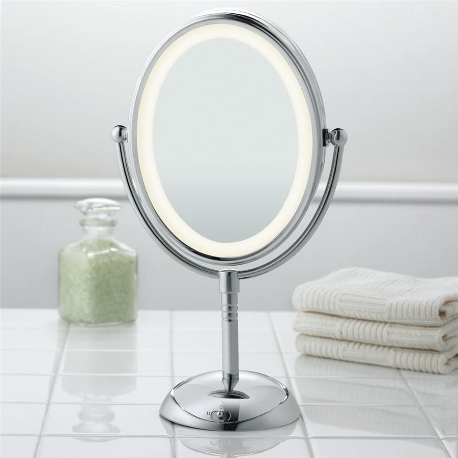 Conair TGBE51LEDC - Miroir Bilatéral sur Pied, Grossissement 7x et 1x, Éclairage Doux, Fini Chromé - Simple Boutique