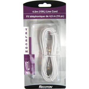 Cordon téléphonique 4 conducteurs M/M plat 15pi Blanc - Simple Boutique