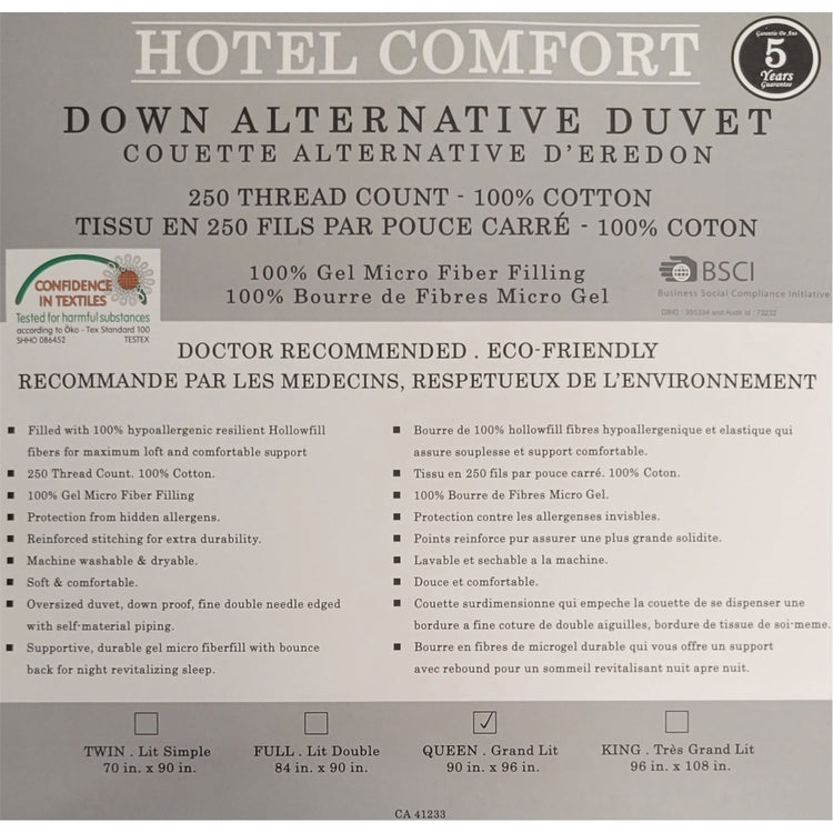 Cotton House - Couette Synthétique Hotel Comfort, 100% Coton, Remplissage 3D 100% Fibre MicroGel, Grandeur Double, Blanc - Simple Boutique