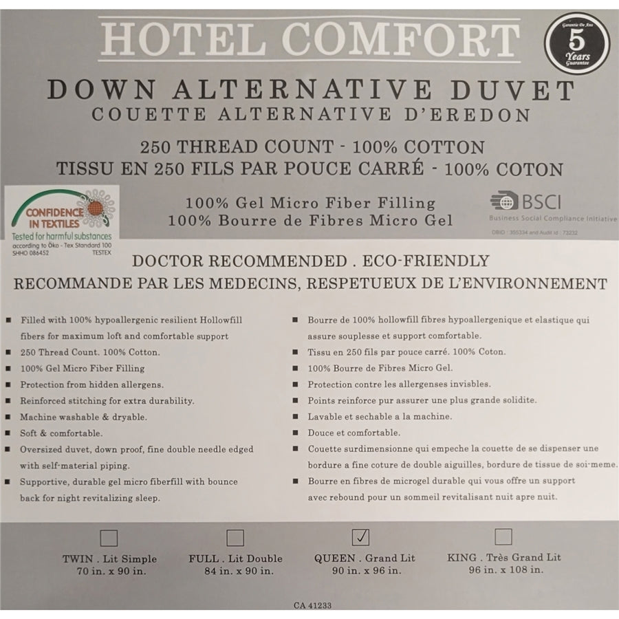 Cotton House - Couette Synthétique Hotel Comfort, 100% Coton, Remplissage 3D 100% Fibre MicroGel, Grandeur King, Blanc - Simple Boutique