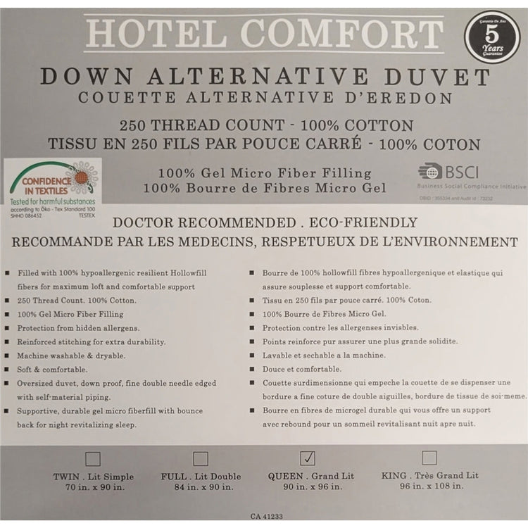 Cotton House - Couette Synthétique Hotel Comfort, 100% Coton, Remplissage 3D 100% Fibre MicroGel, Grandeur King, Blanc - Simple Boutique