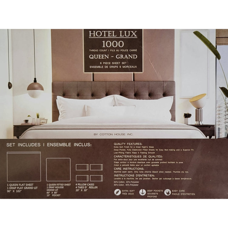 Cotton House - Ensemble de Drap Hotel Lux en Coton, 1000 Fils par Pouce Carré, Grandeur King, Bleu - Simple Boutique