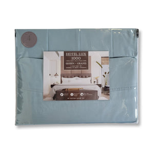 Cotton House - Ensemble de Drap Hotel Lux en Coton, 1000 Fils par Pouce Carré, Grandeur Queen, Bleu - Simple Boutique