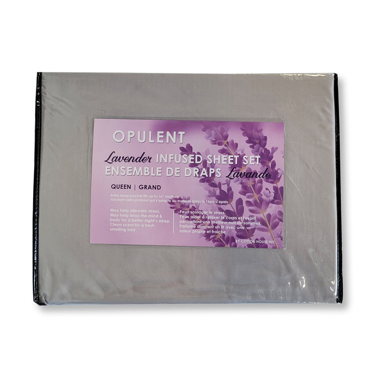 Cotton House - Ensemble de Draps Infusé de Lavande, Grandeur Queen, Gris Pâle - Simple Boutique