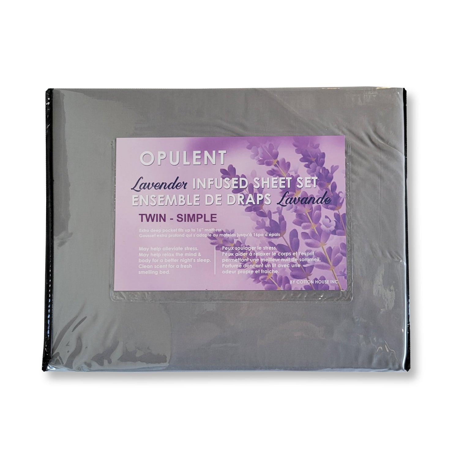 Cotton House - Ensemble de Draps Infusé de Lavande, Grandeur Twin, Gris Foncé - Simple Boutique