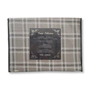 Cotton House - Ensemble de Draps de Flanelle, 100% Coton Mercerisé, Grandeur Simple, Motifs de Carreaux Gris - Liquidation Fin de Saison Vente Finale - Simple Boutique
