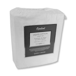 Cotton House- Ensemble de Draps en Coton Liquide, 600 Fils Par Pouce, Grandeur Queen, Blanc - Simple Boutique