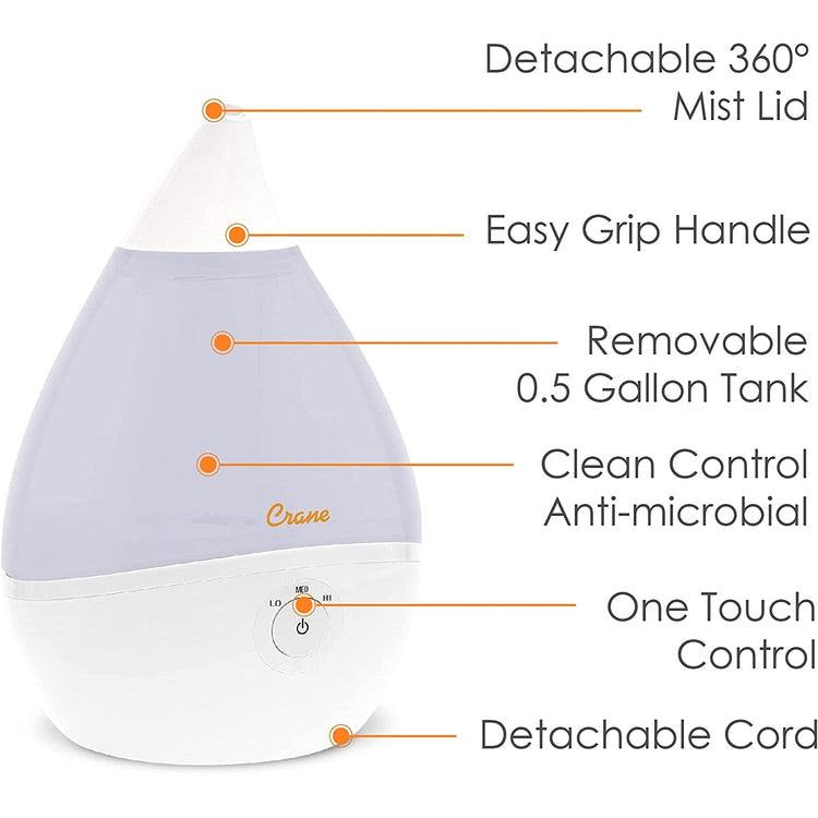 Crane - Humidificateur d'air Ultrasonic à Brume Fraiche, Buse Rotative 360 Degrée, Blanc - Simple Boutique