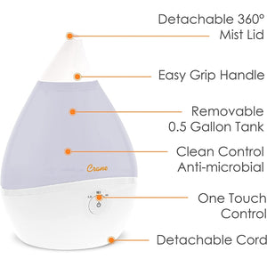 Crane - Humidificateur d'air Ultrasonic à Brume Fraiche, Buse Rotative 360 Degrée, Blanc - Simple Boutique