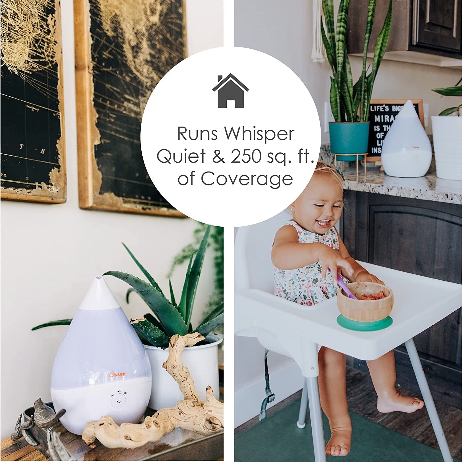 Crane - Humidificateur d'air Ultrasonic à Brume Fraiche, Buse Rotative 360 Degrée, Blanc - Simple Boutique