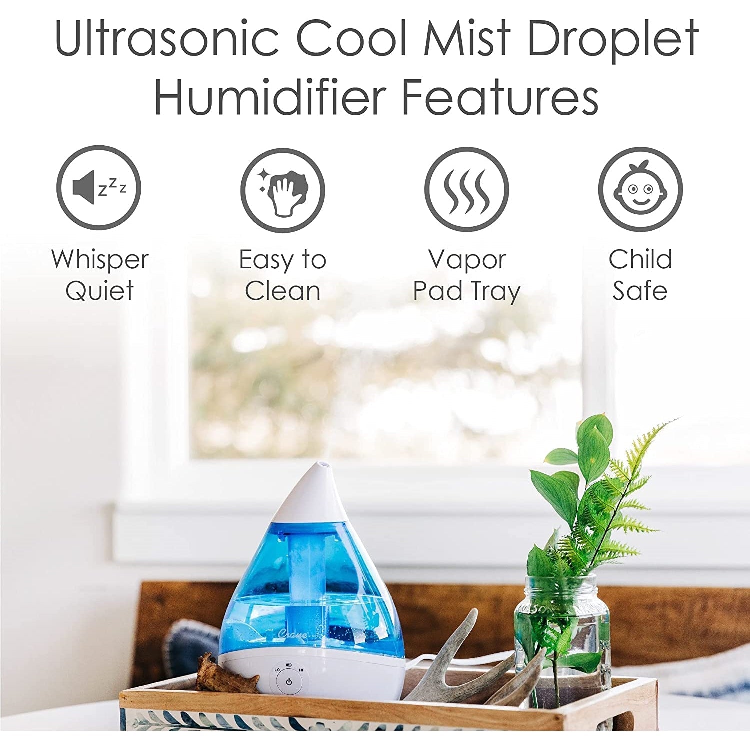 Crane - Humidificateur d'air Ultrasonic à Brume Fraiche, Buse Rotative 360 Degrée, Bleu - Simple Boutique