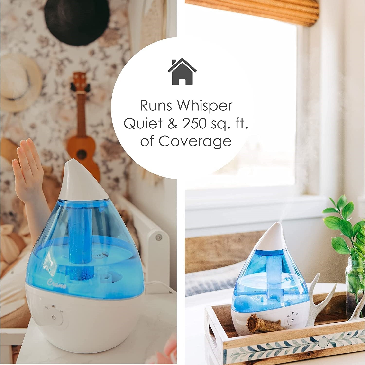 Crane - Humidificateur d'air Ultrasonic à Brume Fraiche, Buse Rotative 360 Degrée, Bleu - Simple Boutique