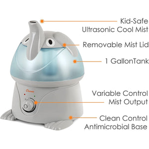 Crane - Humidificateur d'air à Vapeur Froide pour Chambre d'enfant, Capacité de 1 Gallon, Éléphant - Simple Boutique