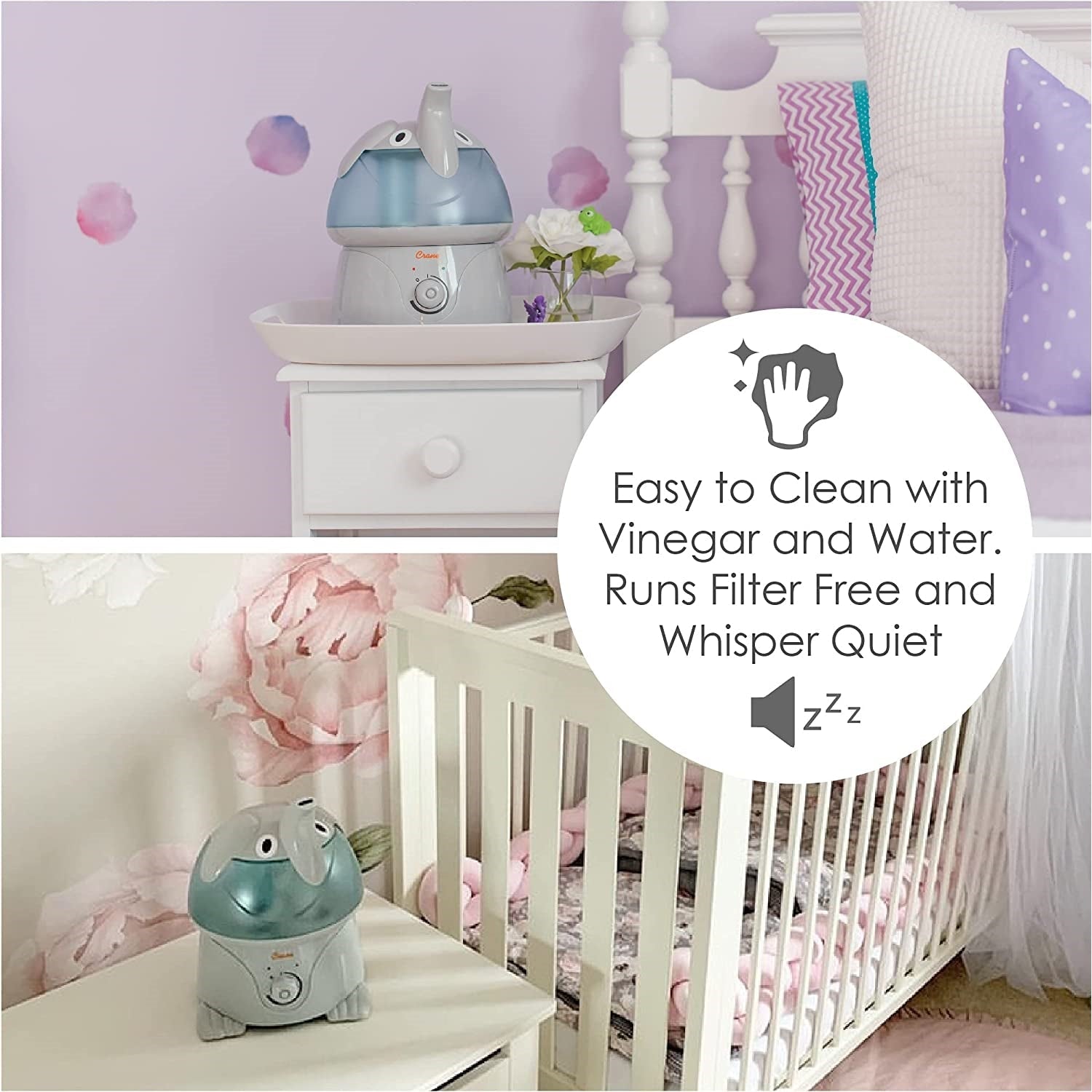 Crane - Humidificateur d'air à Vapeur Froide pour Chambre d'enfant, Capacité de 1 Gallon, Éléphant - Simple Boutique
