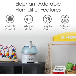 Crane - Humidificateur d'air à Vapeur Froide pour Chambre d'enfant, Capacité de 1 Gallon, Éléphant - Simple Boutique