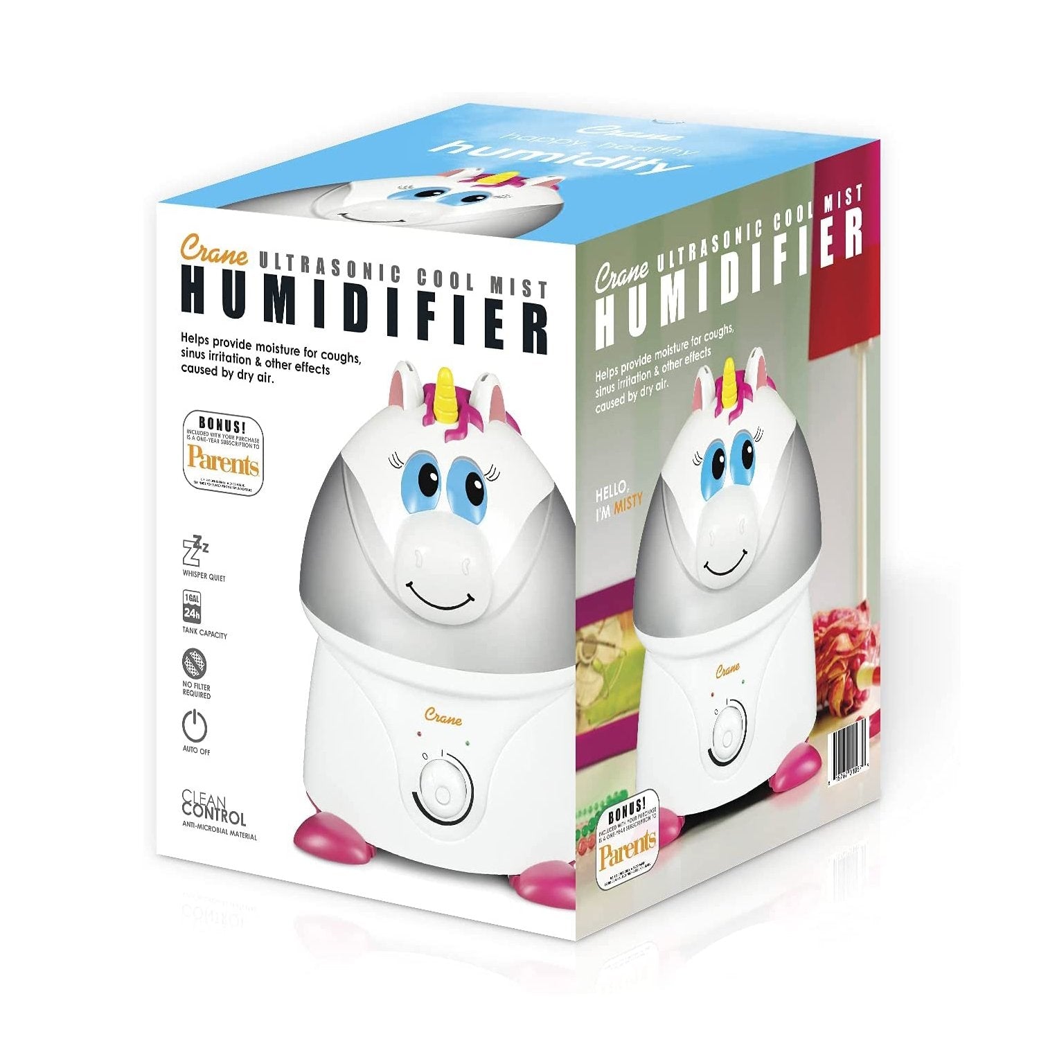 Crane - Humidificateur d'air à Vapeur Froide pour Chambre d'enfant, Capacité de 1 Gallon, Licorne - Simple Boutique