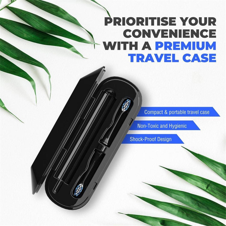 Dentrino - Ensemble de Brosse à Dent Électrique avec 12 Têtes, 5 Fonctions, Avec Étui de Rangement, Noir - Simple Boutique