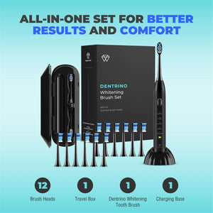 Dentrino - Ensemble de Brosse à Dent Électrique avec 12 Têtes, 5 Fonctions, Avec Étui de Rangement, Noir - Simple Boutique