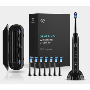 Dentrino - Ensemble de Brosse à Dent Électrique avec 12 Têtes, 5 Fonctions, Avec Étui de Rangement, Noir - Simple Boutique