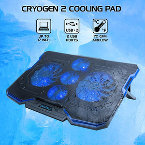 ENHANCE Cryogen Support de Refroidissent Pour Ordinateur Portable 5 Ventilateurs 2 Ports USB Design Mince avec LED Bleu - Simple Boutique