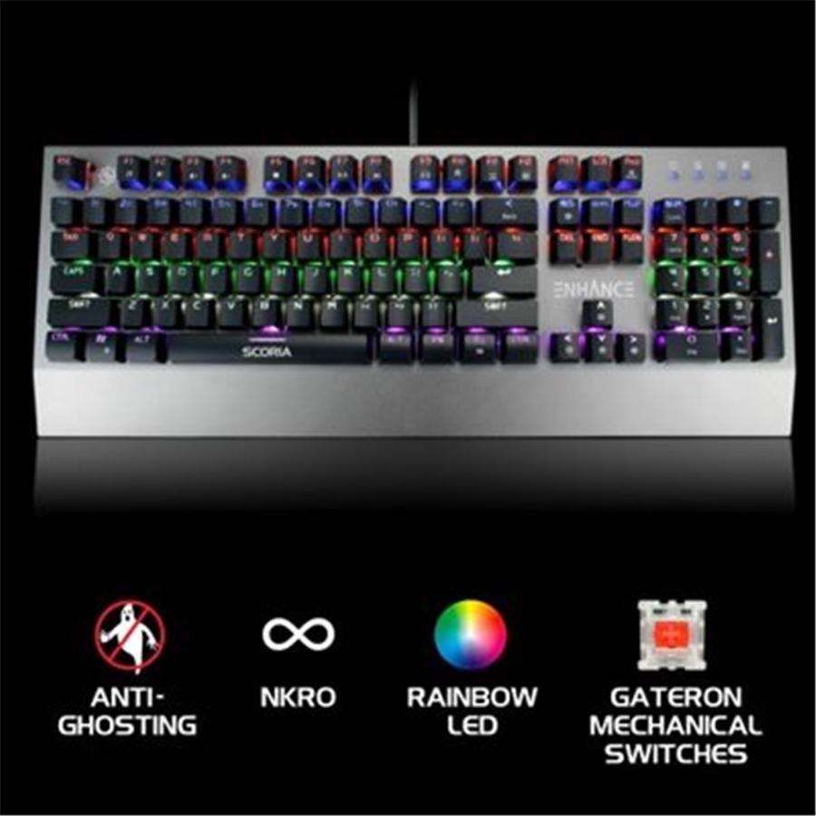 ENHANCE Scoria Rainbow Clavier de Jeu DEL Mecanique Gris - Simple Boutique