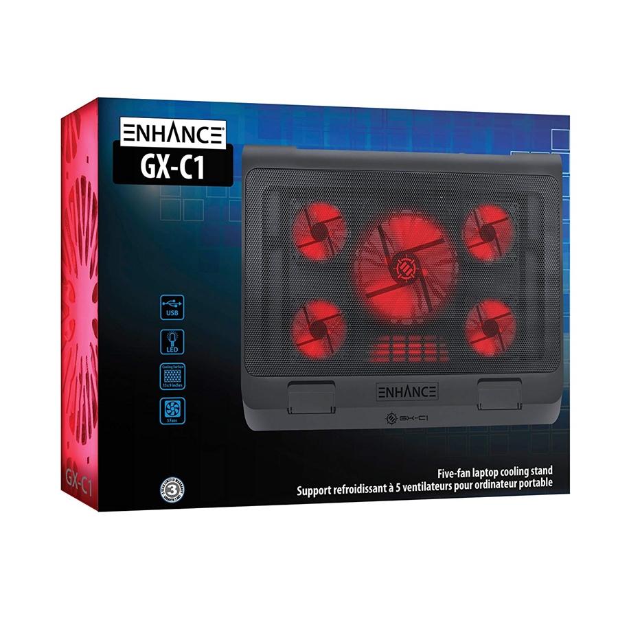 ENHANCE Support de Rrefroidissent Pour Ordinateur Portable 5 Ventilateurs 2 Ports USB LED Rouge - Simple Boutique