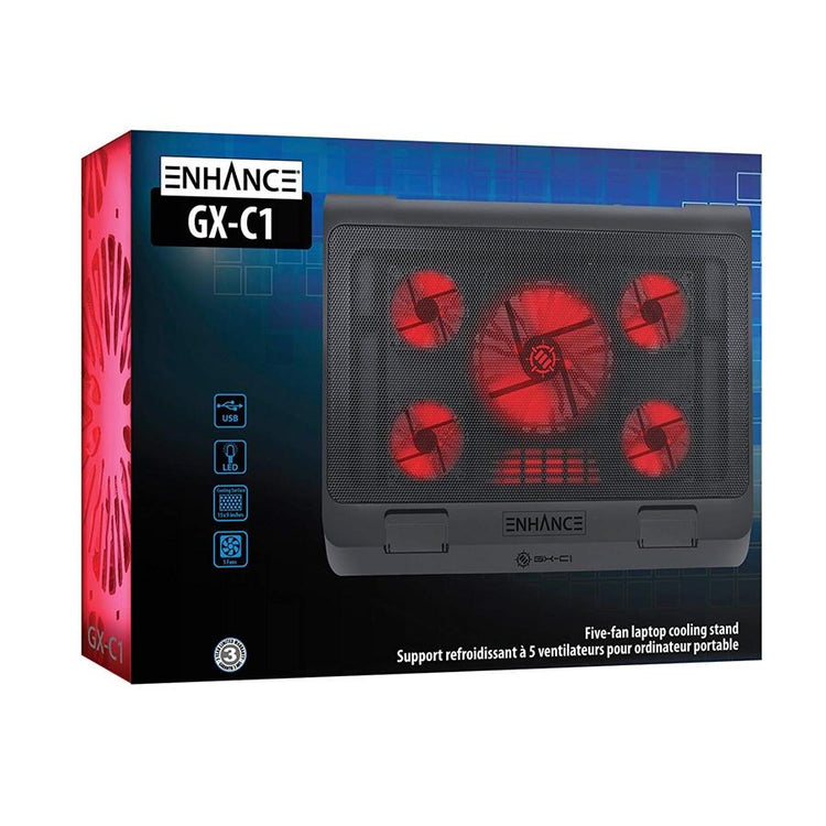 ENHANCE Support de Rrefroidissent Pour Ordinateur Portable 5 Ventilateurs 2 Ports USB LED Rouge - Simple Boutique