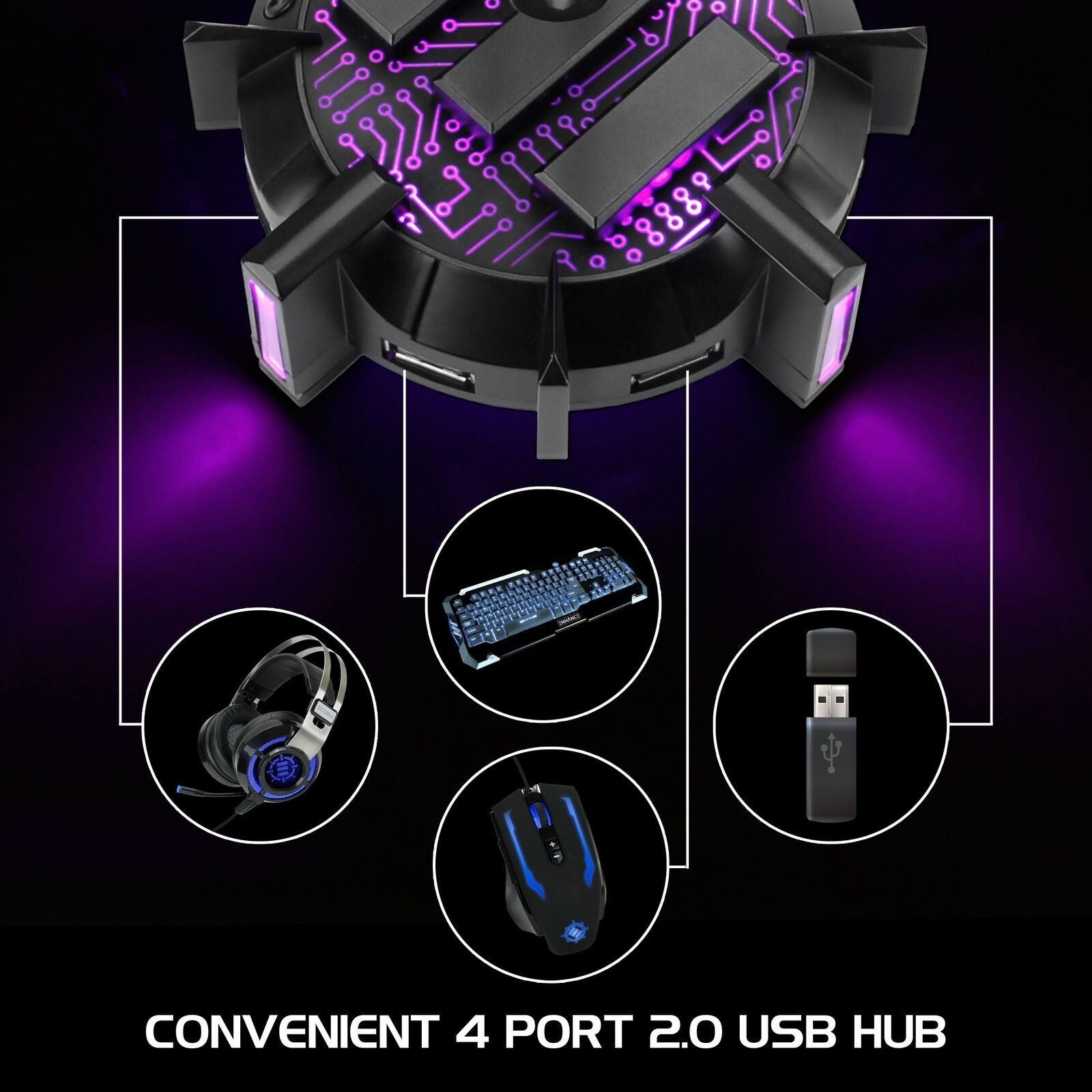 ENHANCE Support pour Casque De Jeu et HUB À 4 Ports USB DEL RVB - Simple Boutique
