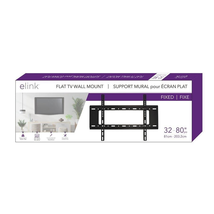 Elink CV971 - Support Mural Fixe pour Téléviseur de 32'' à 80'', VESA Maximum de 600 x600, Noir - Simple Boutique
