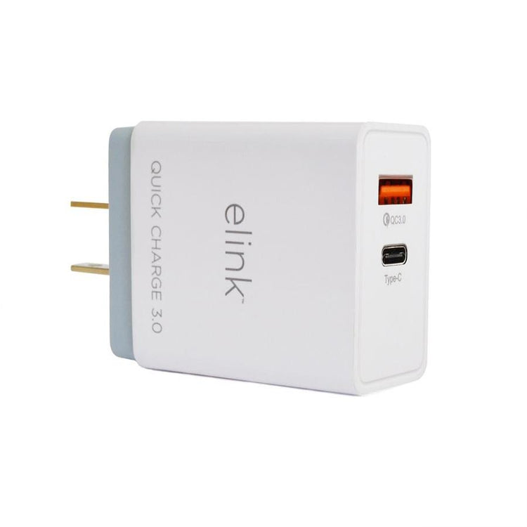 Elink - Chargeur Mural avec 1 Port USB 3.0 et 1 Port Type-C, Charge Rapide, 18W, Blanc - Simple Boutique