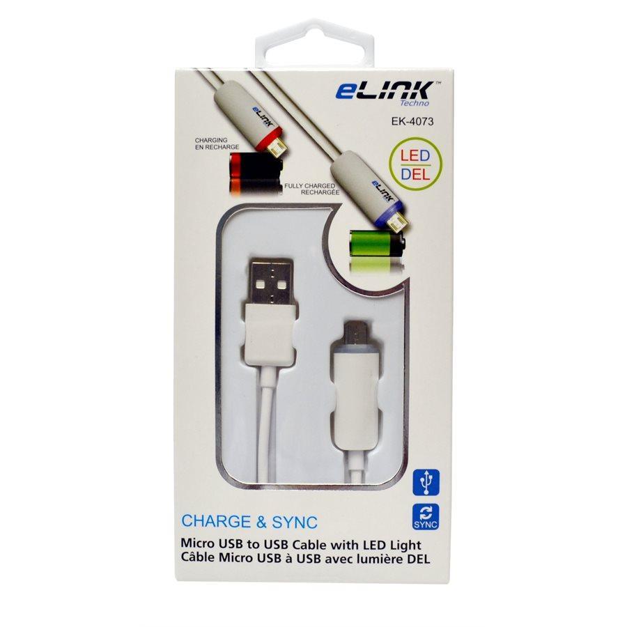 Elink EK-4073 Câble de Recharge DEL USB à Micro USB Changeant de Couleur Lorsque Rechargé - Simple Boutique