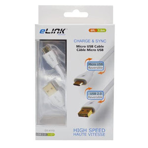Elink EK-4110 Cable Micro USB 2.0 Reversible 6Pi Blanc - Simple Boutique