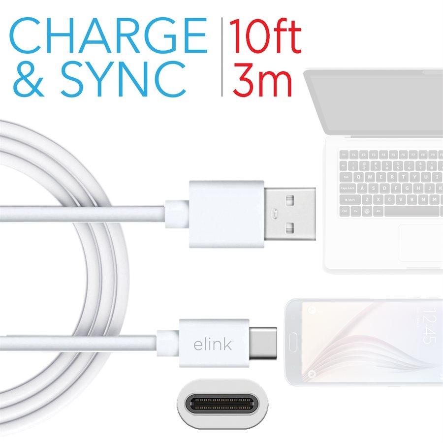 Elink EK479 Câble Type-C à USB 10 Pieds Blanc - Simple Boutique