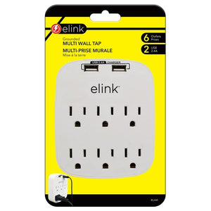 Elink EL441 - Multiprise Mural à 6 Prises avec 2 Ports USB 2.4A, Blanc - Simple Boutique