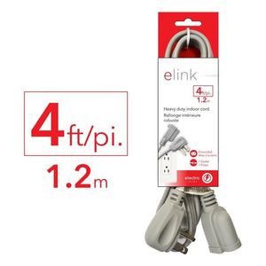 Elink EX-520 - Ralonge Électrique d'intérieur à Usage Intensif, 4 Pieds, Gris - Simple Boutique