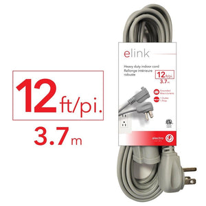 Elink EX-900 - Ralonge Électrique d'intérieur à Usage Intensif, 12 Pieds, Gris - Simple Boutique