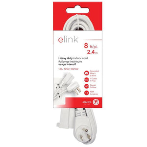 Elink EX-902 - Ralonge Électrique d'intérieur à Usage Intensif, 8 Pieds, Blanc - Simple Boutique