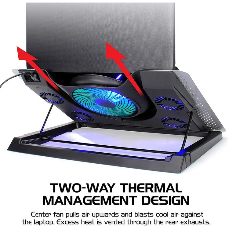 Enhance - Coussin de Refroidissement en Metal pour Ordinateur Portable avec 5 Ventilateurs et Rétro-Éclairage - Simple Boutique