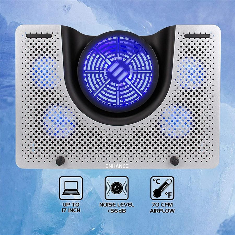 Enhance - Coussin de Refroidissement en Metal pour Ordinateur Portable avec 5 Ventilateurs et Rétro-Éclairage - Simple Boutique