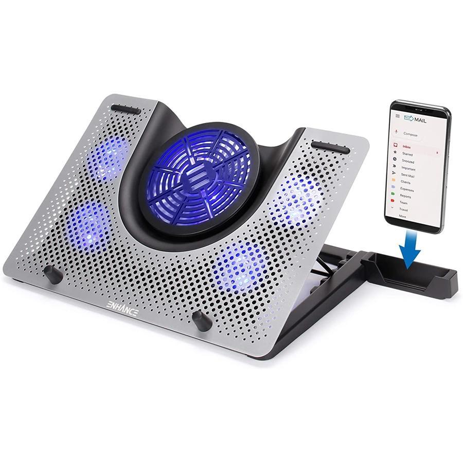 Enhance - Coussin de Refroidissement en Metal pour Ordinateur Portable avec 5 Ventilateurs et Rétro-Éclairage - Simple Boutique