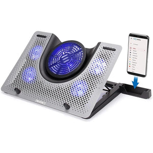 Enhance - Coussin de Refroidissement en Metal pour Ordinateur Portable avec 5 Ventilateurs et Rétro-Éclairage - Simple Boutique