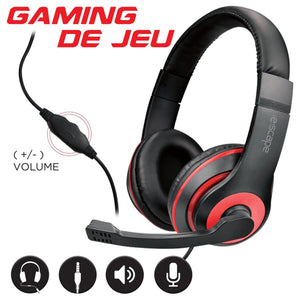 Escape - Casque de Jeu Stéréo Filaire, Contrôle du Volume et Microphone, Rouge - Simple Boutique