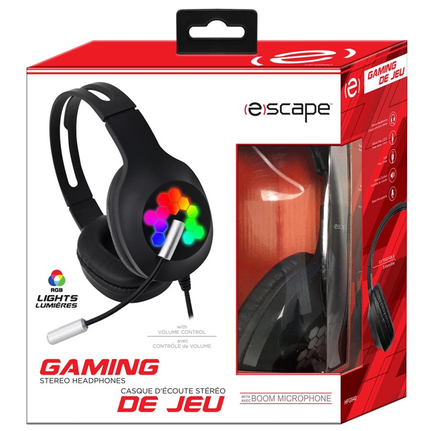 Escape - Casque d'écoute de Jeu, Stéréo, Filaire avec Microphone et Télécommande Intégrés, Noir - Simple Boutique