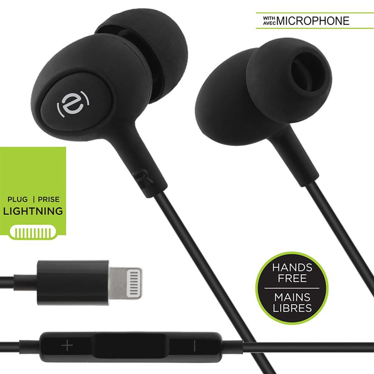 Escape - Écouteurs Intra-Auriculaire avec Prise Lightning, Microphone et Télécommande Intégré, Noir - Simple Boutique