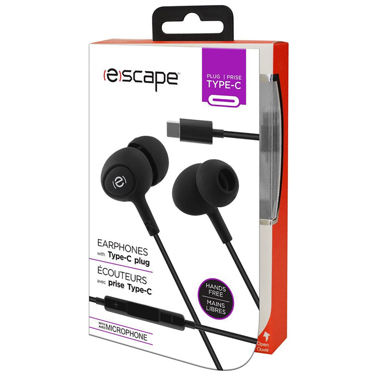 Escape - Écouteurs Intra-Auriculaire avec Prise Type-C, Microphone et Télécommande Intégré, Noir - Simple Boutique