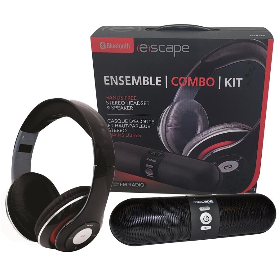 Escape - Ensemble de Un Haut-Parleur Bluetooth Stéréo et Un Casque d'écoute Bluetooth, Noir - Simple Boutique