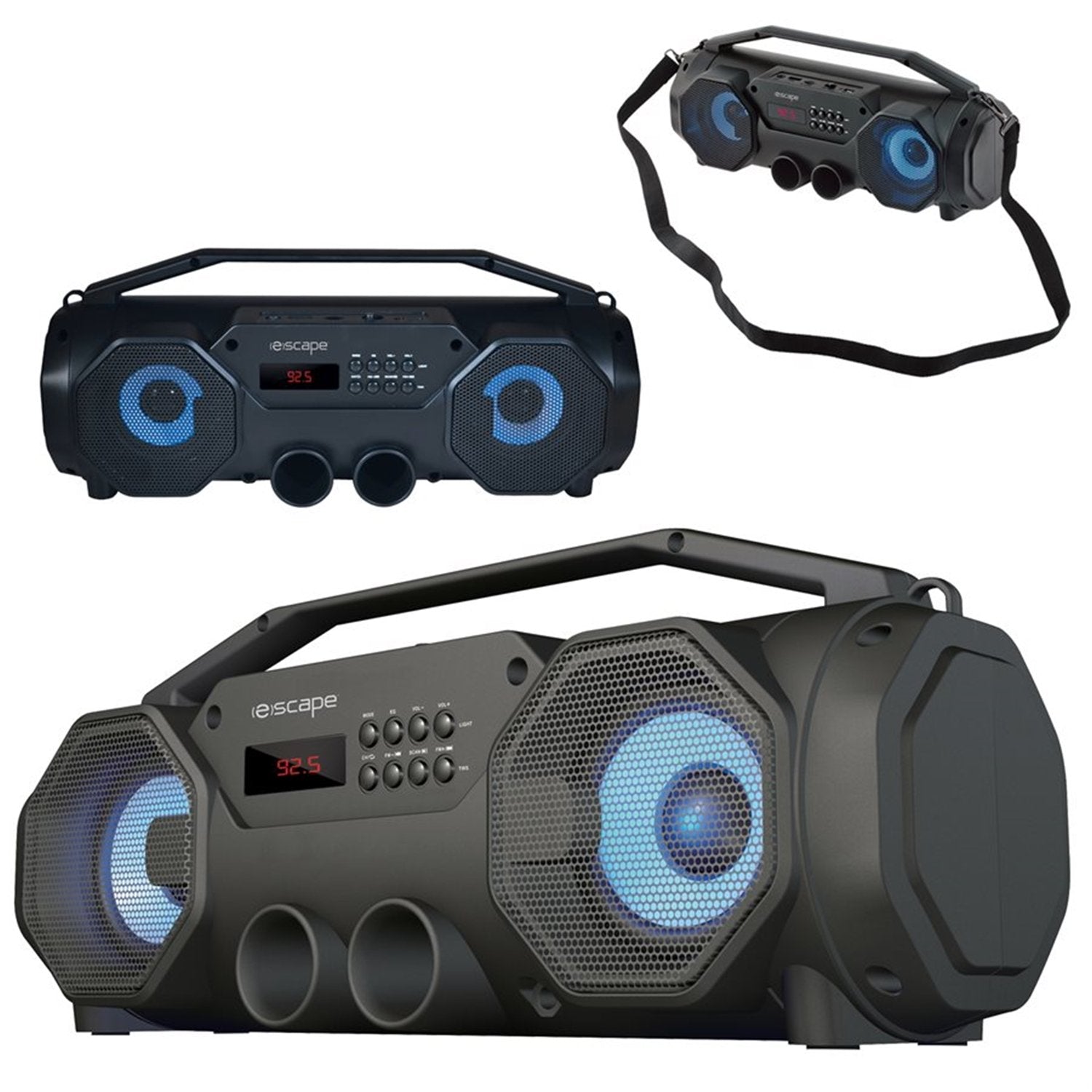 Escape - Haut-Parleur BoomBox Stéréo Sans-Fil, Bluetooth 5.0 avec Radio FM et Lumières LED, Noir - Simple Boutique